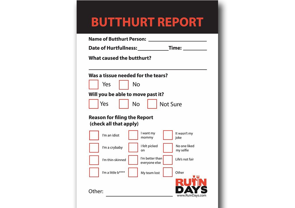 Butthurt Checklist Butthurt Report Postcard – Ruin Days