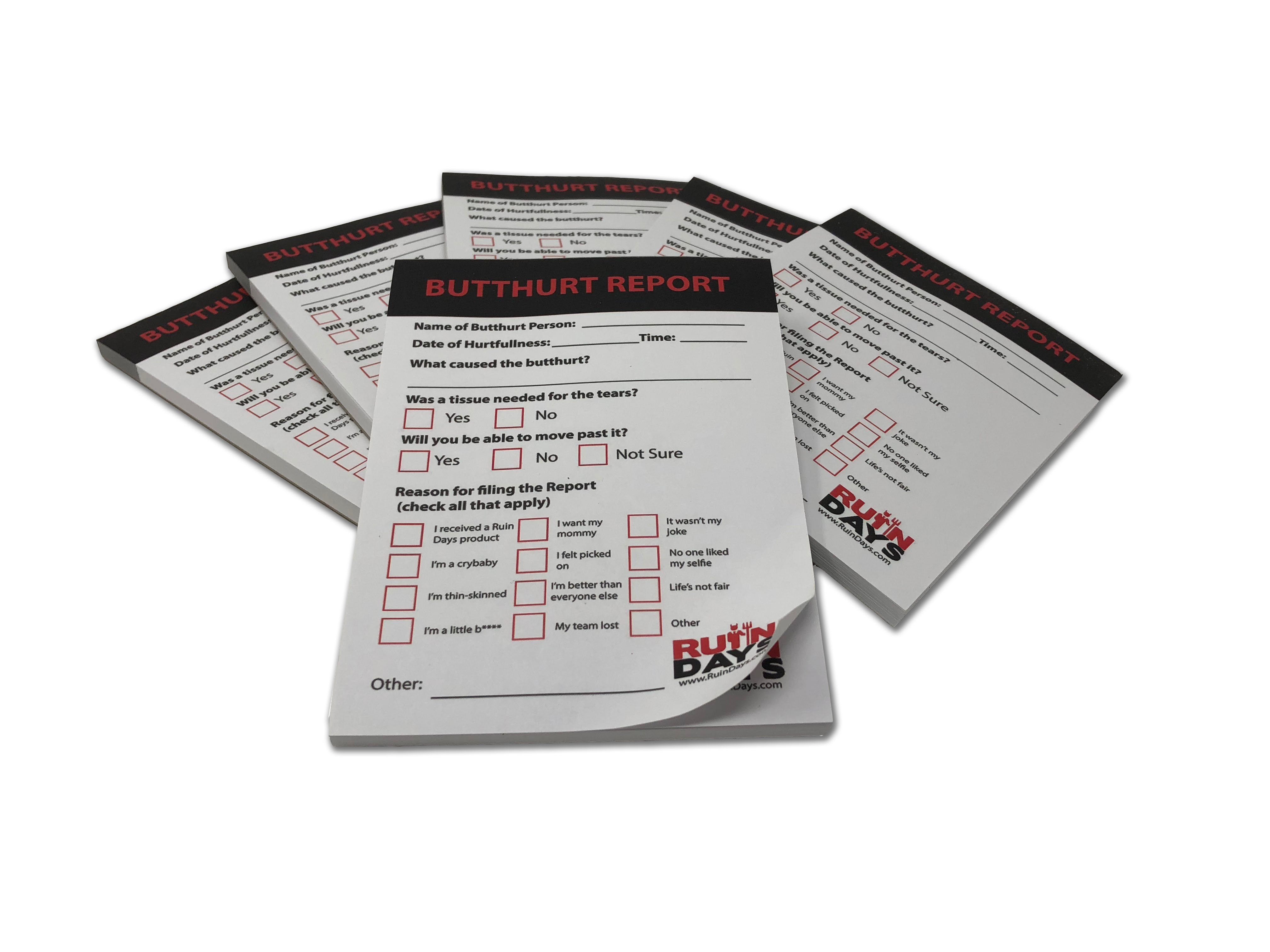 Butthurt Test Butthurt Report Pad – Ruin Days